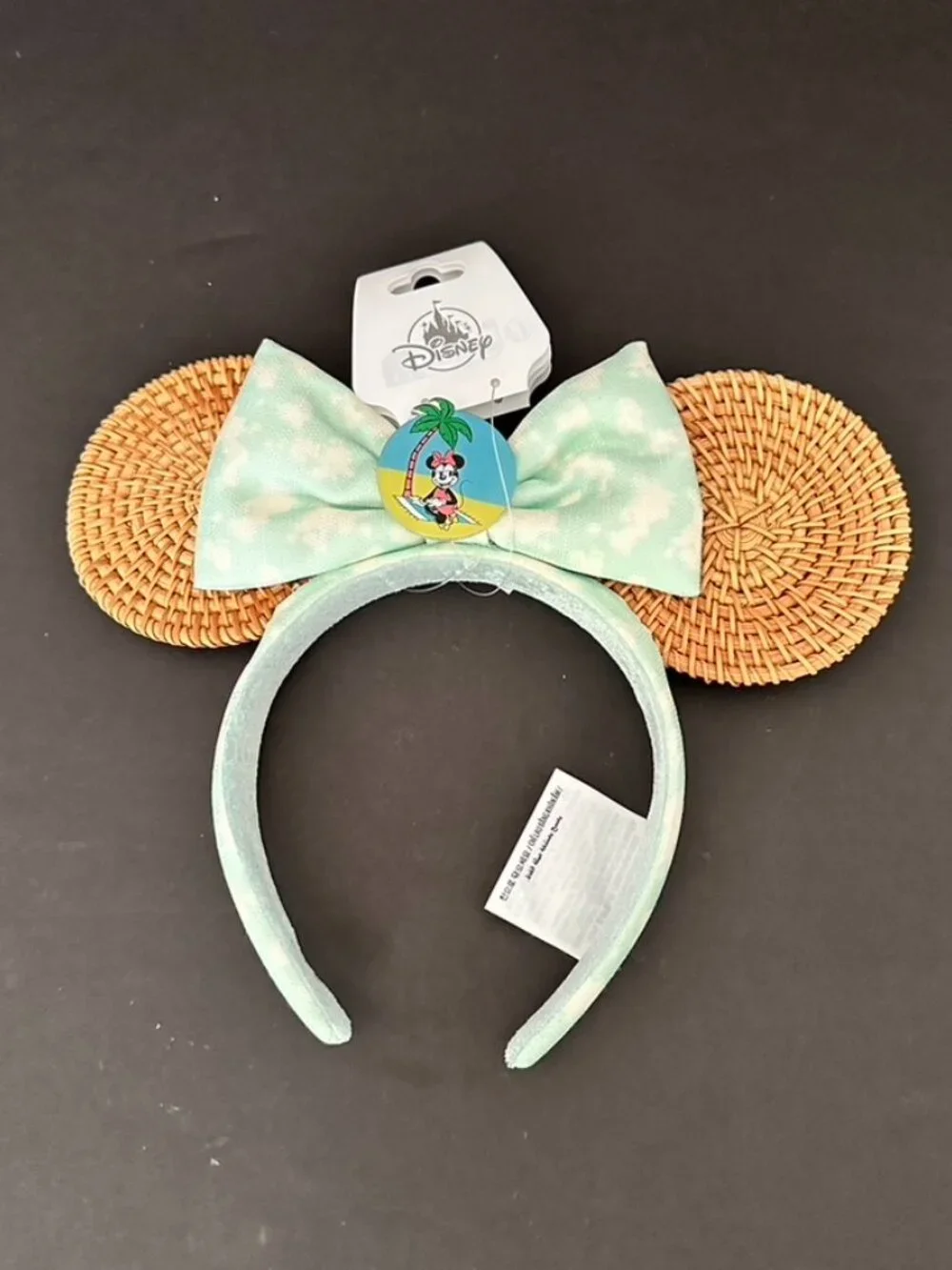 Disney Parks Minnie Mouse Beach Natural Rattan Ears Headband NEW